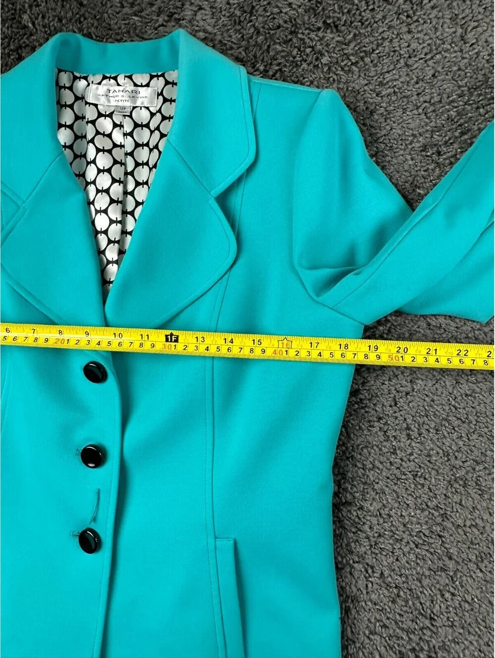 Tahari Arthur S Levine Skirt Suit Set Womens 12P Teal Blue Blazer Black Belt 3pc